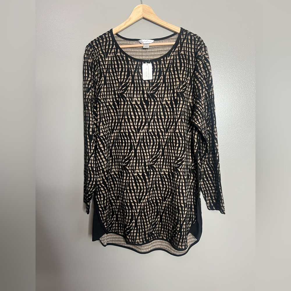 CJ Banks brown black‎ printed lightweight round neck sweater 1X office casual